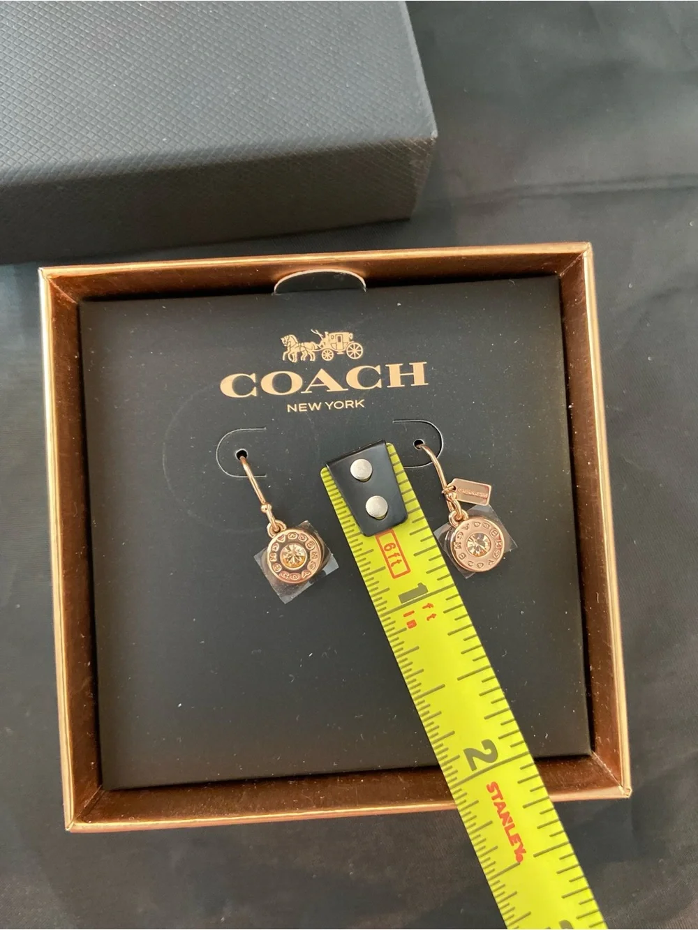 Coach Rose Gold Crystal Drop Earrings NIB F56417 - Picture 3 of 7